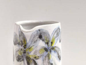 Large blue flowers jug vase - stoneware - ceramic - handmade