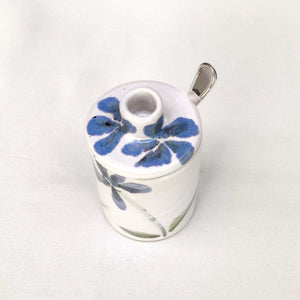 Blue flowers hand-made hand-painted stoneware ceramic lidded jar