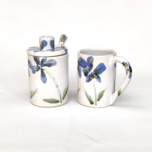 Load image into Gallery viewer, Blue flowers hand-made hand-painted stoneware ceramic lidded jar