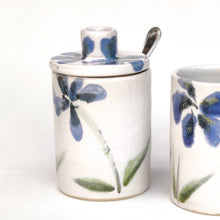 Load image into Gallery viewer, Blue flowers hand-made hand-painted stoneware ceramic lidded jar