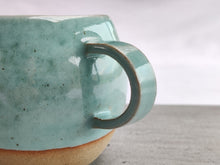 Load image into Gallery viewer, Celadon turquoise round cup, tea cup, coffee cup. Unglazed base.