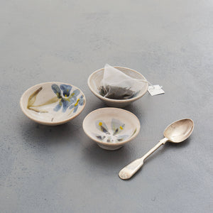 Single Mini Bowl Stoneware Ceramic White Glaze with Flowers Majolica