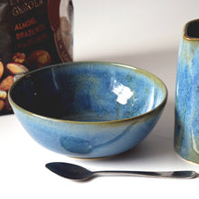 Load image into Gallery viewer, Blue Green Stoneware Ceramic Cereal Bowl Ice Cream Bowl Handmade