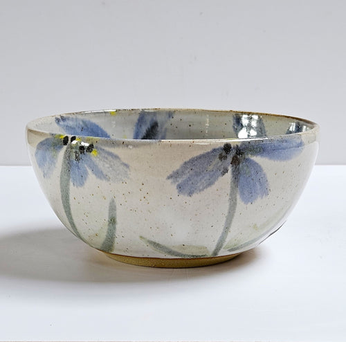 Blue Flowers Hand-painted Hand-made Stoneware Ceramic Bowl