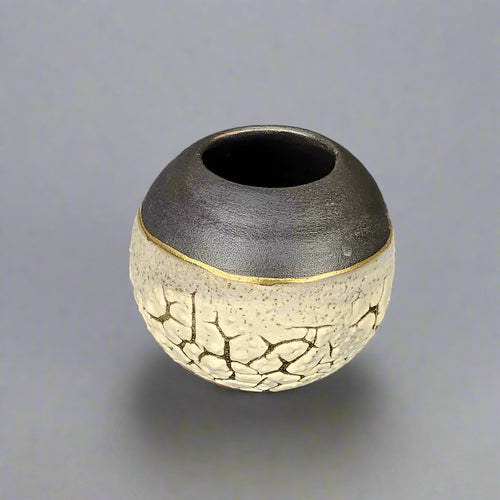 Mini lichen moon jar with black and gold