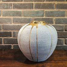 Load image into Gallery viewer, Sunburst Lichen and gold large moon jar