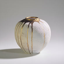 Load image into Gallery viewer, Sunburst Lichen and gold large moon jar