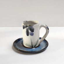 Load image into Gallery viewer, Espresso coffee cup mini mug handmade stoneware ceramic Blue flowers hand painted on tin glaze (majolica)
