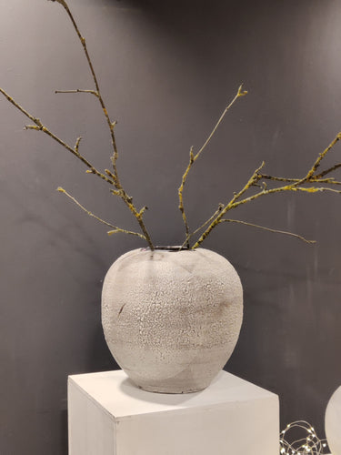 Very Large lichen moonjar crackle stoneware vase