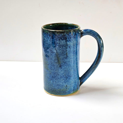 Tall blue green stoneware ceramic mug - large mug - handmade