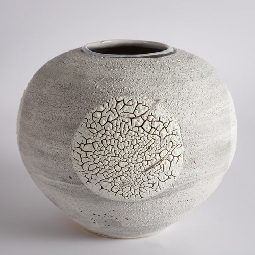 Very large moonjar stoneware vase lichen crackle glaze