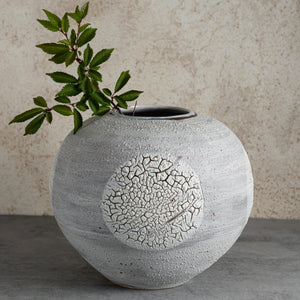 Very large moonjar stoneware vase lichen crackle glaze