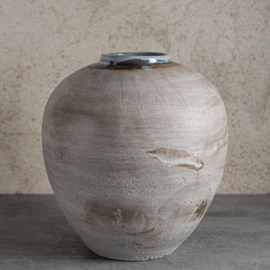 Large lichen moonjar stoneware vase