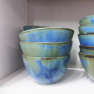 Blue Green Stoneware Ceramic Nibbles Bowl Sugar Bowl Handmade