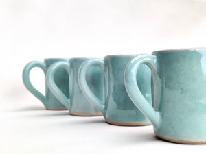Espresso coffee cups - mini mugs set of four. Handmade stoneware ceramic celadon pale jade green glaze. Also made to order
