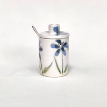 Load image into Gallery viewer, Blue flowers handmade handpainted stoneware ceramic lidded jar
