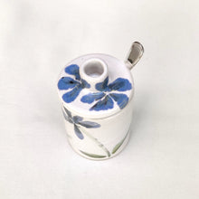 Load image into Gallery viewer, Blue flowers handmade handpainted stoneware ceramic lidded jar