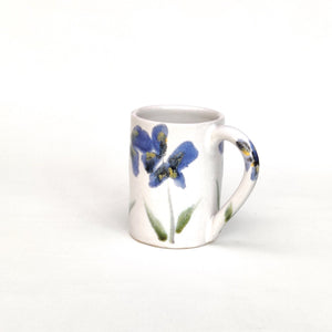 Coffee cup - mug - blue majolica flowers hand painted on white tin glaze - handmade - also made to order