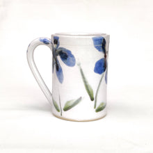 Load image into Gallery viewer, Coffee cup - mug - blue majolica flowers hand painted on white tin glaze - handmade - also made to order