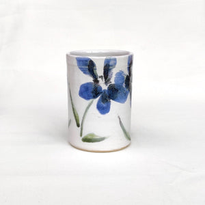 Coffee cup - mug - blue majolica flowers hand painted on white tin glaze - handmade - also made to order