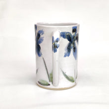 Load image into Gallery viewer, Coffee cup - mug - blue majolica flowers hand painted on white tin glaze - handmade - also made to order