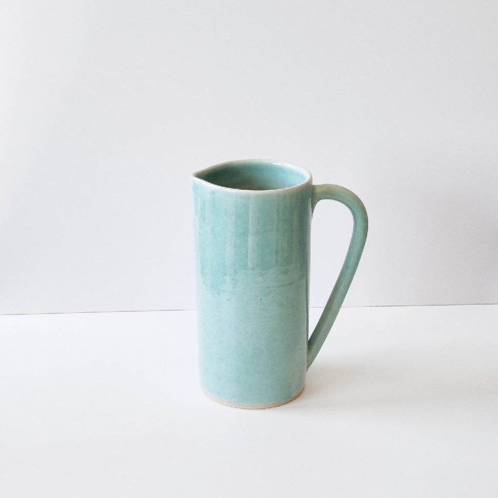 Tall stoneware ceramic - jug - vase celadon pale jade glaze