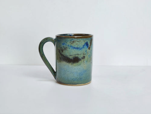 Very large green blue and bronze mug pint pot