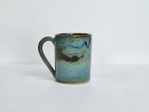 Very large green blue and bronze mug pint pot