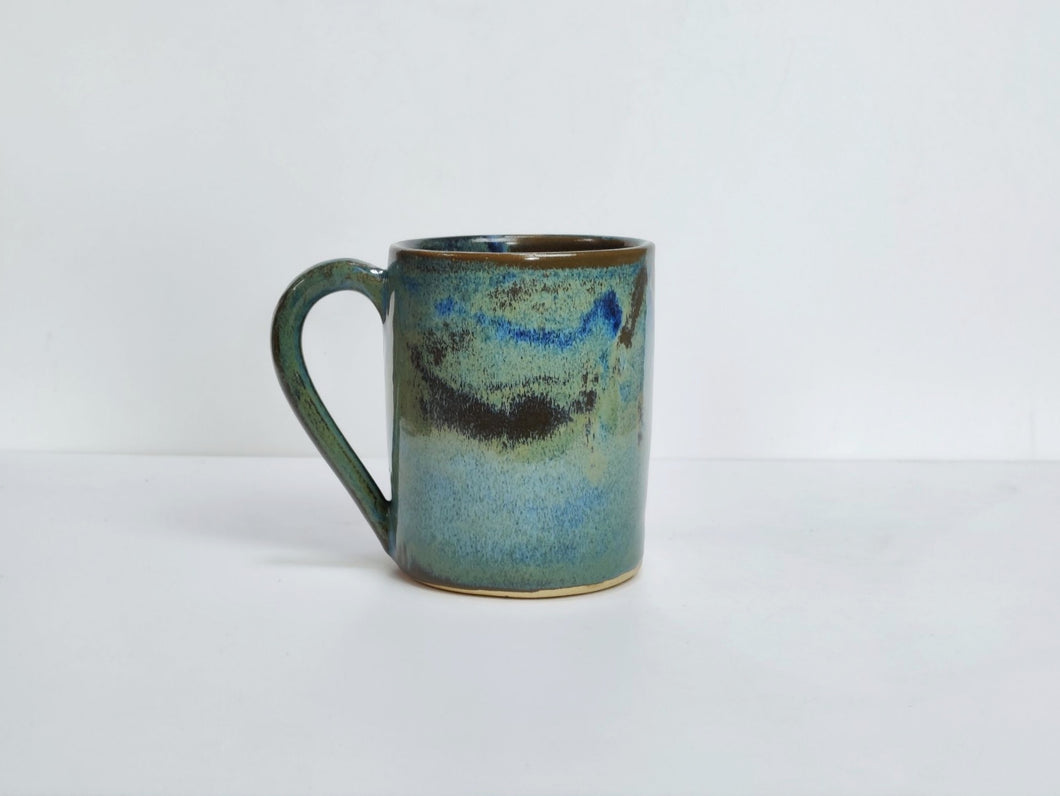 Very large green blue and bronze mug pint pot