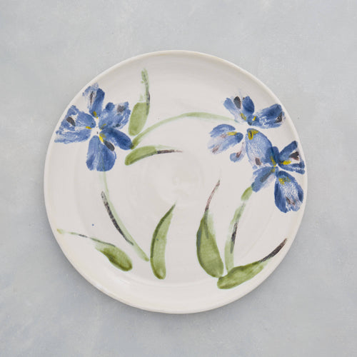 Very Large Stoneware Ceramic Majolica Platter with Blue Flowers.
