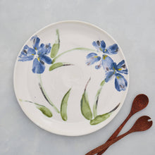 Load image into Gallery viewer, Very Large Stoneware Ceramic Majolica Platter with Blue Flowers.