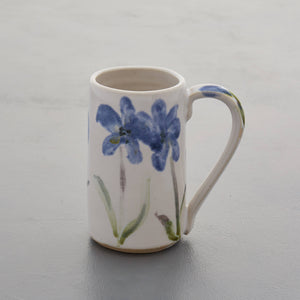Flower mug - handmade white stoneware ceramic majolica - also made to order