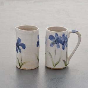 Flower mug - handmade white stoneware ceramic majolica - also made to order