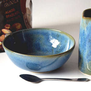 Set of 4 Blue Green (also available in celadon/jade) Handmade Stoneware Ceramic Cereal Bowls Ice Cream Bowls