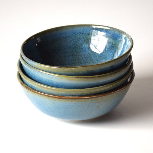 Set of 4 Blue Green (also available in celadon/jade) Handmade Stoneware Ceramic Cereal Bowls Ice Cream Bowls