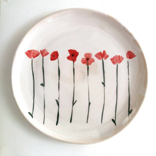 Made to order. Very Large Stoneware Ceramic Majolica Platter Dish with Poppies