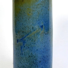 Load image into Gallery viewer, Tall bronze blue green stoneware cylinder vase