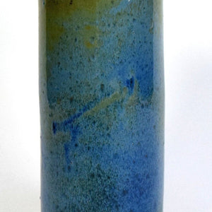 Tall bronze blue green stoneware cylinder vase