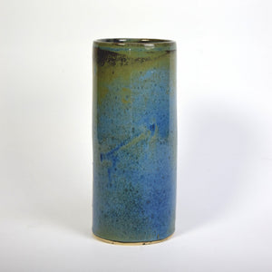 Tall bronze blue green stoneware cylinder vase