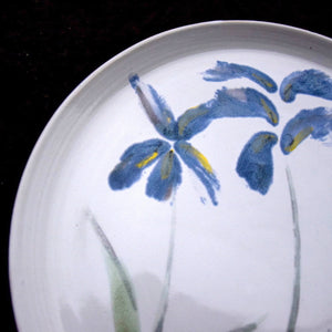 Very Large Stoneware Ceramic Majolica Platter with Blue Flowers.