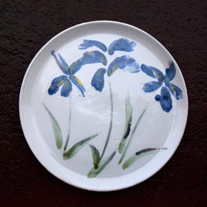 Very Large Stoneware Ceramic Majolica Platter with Blue Flowers.