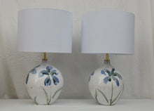 Load image into Gallery viewer, Pair of Handmade Lamp Bases Stoneware Ceramic Majolica Blue Flowers MADE TO ORDER