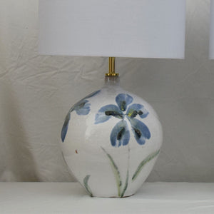 Pair of Handmade Lamp Bases Stoneware Ceramic Majolica Blue Flowers MADE TO ORDER