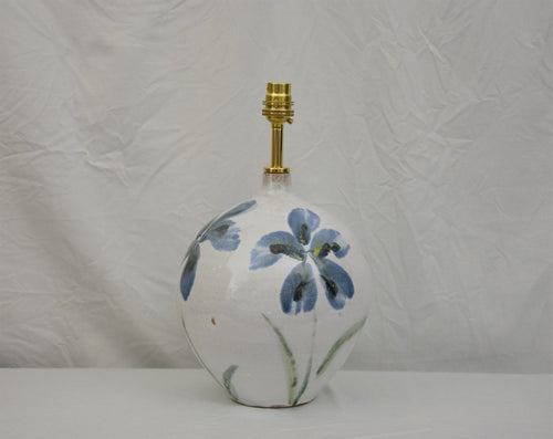 Handmade Lamp Base Stoneware Ceramic Majolica Blue Flowers MADE TO ORDER