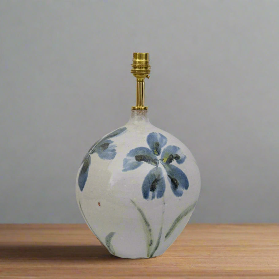 Handmade Lamp Base Stoneware Ceramic Majolica Blue Flowers MADE TO ORDER