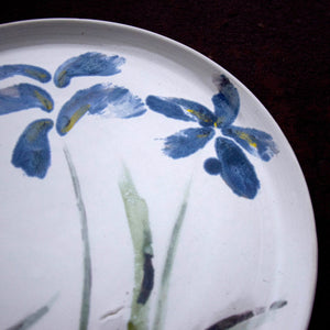 Very Large Stoneware Ceramic Majolica Platter with Blue Flowers.