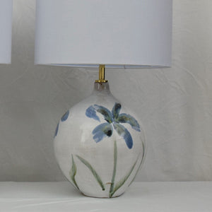 Handmade Lamp Base Stoneware Ceramic Majolica Blue Flowers MADE TO ORDER