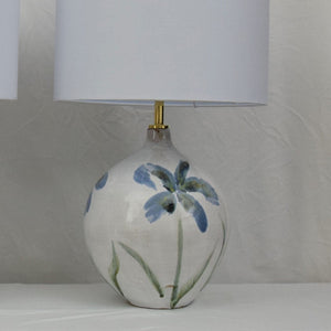 Pair of Handmade Lamp Bases Stoneware Ceramic Majolica Blue Flowers MADE TO ORDER